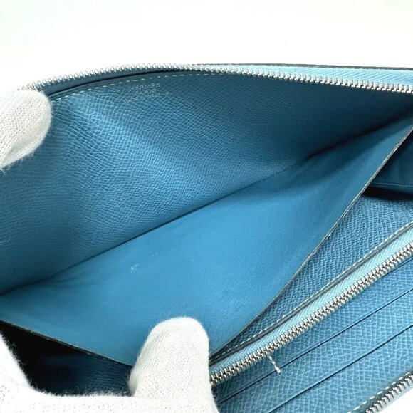 HERMES Asap Long Classic Round Wallet Long Wallet Epsom Blue gene - Picture 10 of 14